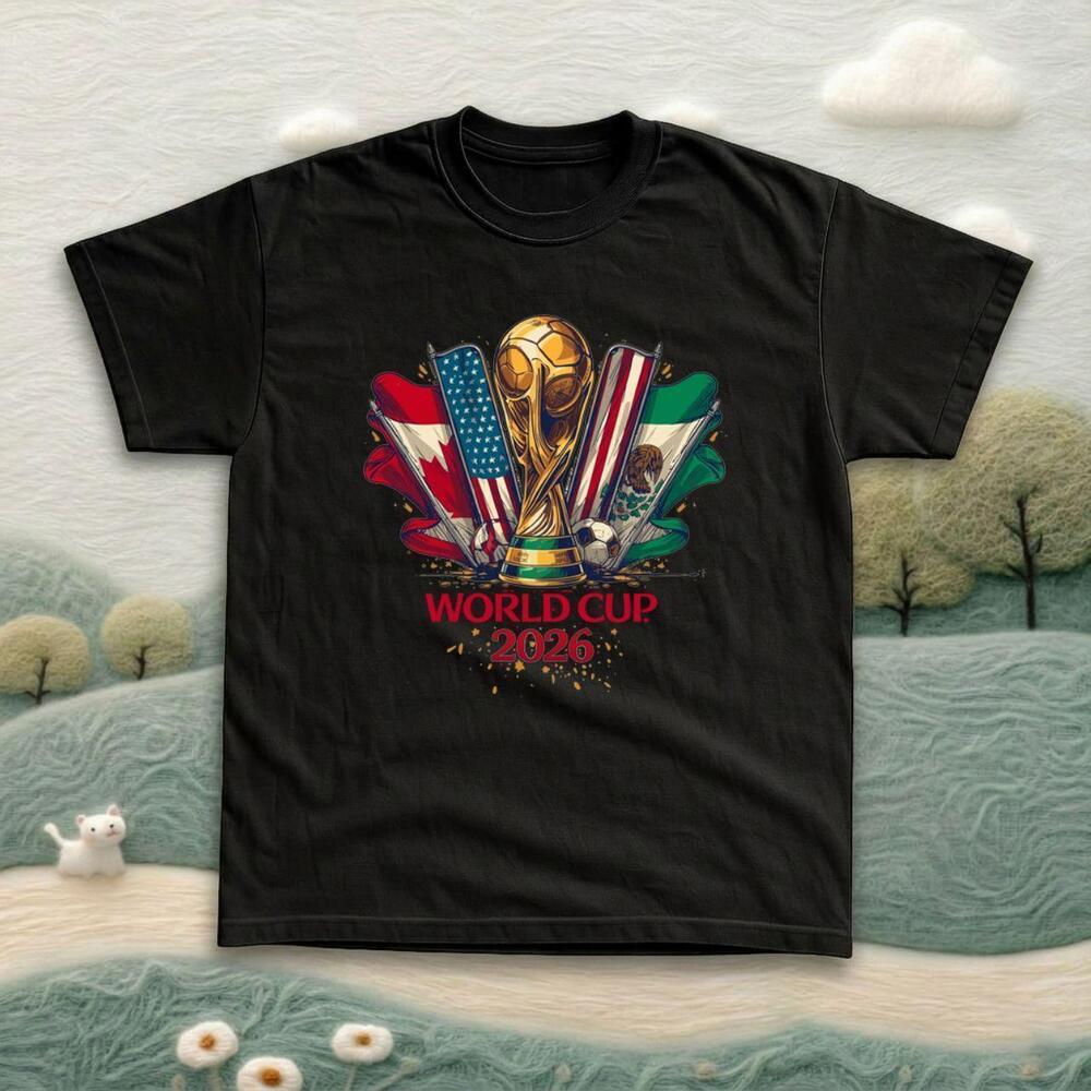 World Cup 2026 Trophy And Flags Black Unisex Tee